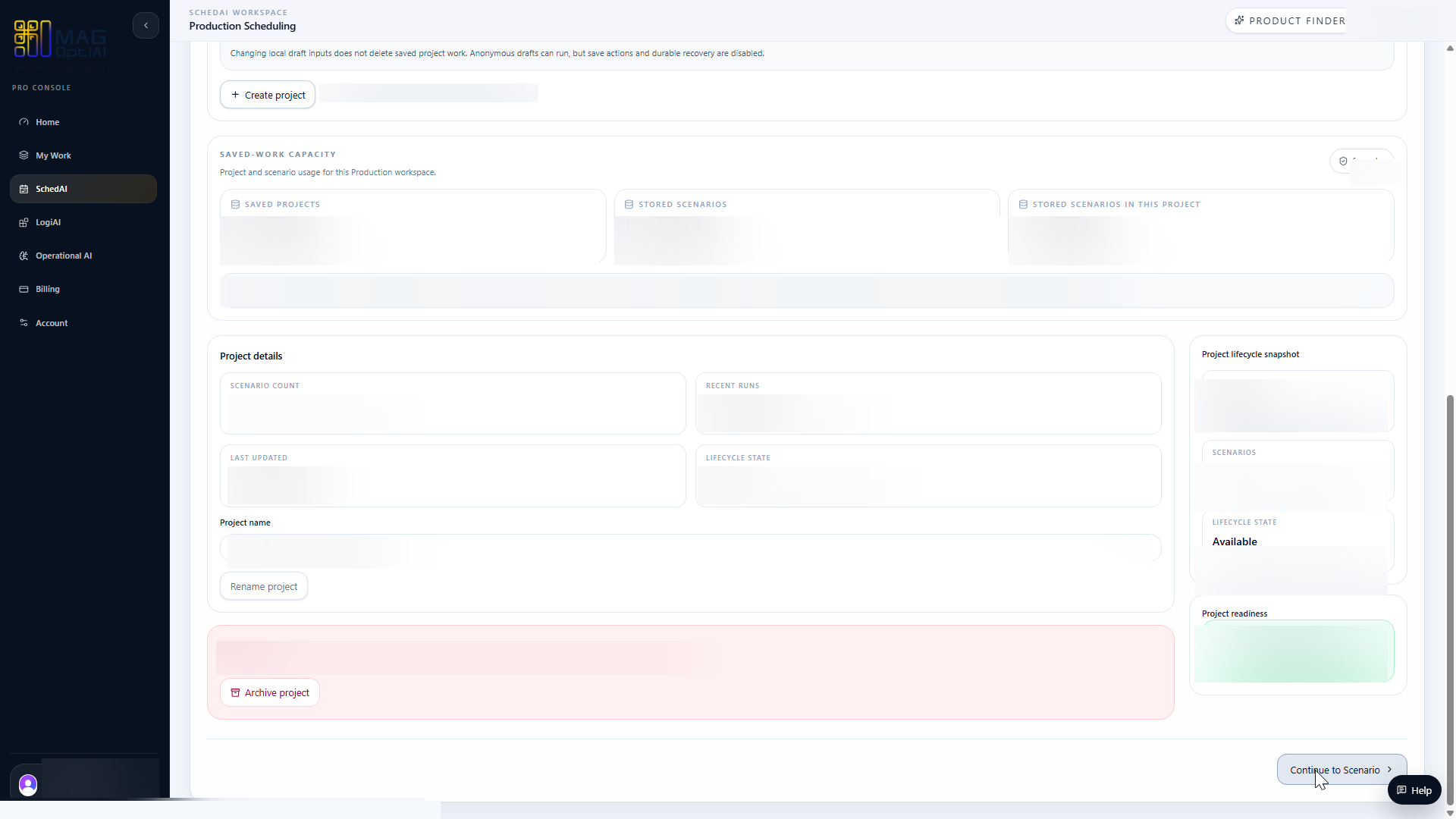 Workspace showing project setup ready and scenario setup available.
