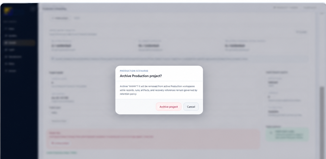 Archive project confirmation dialog.