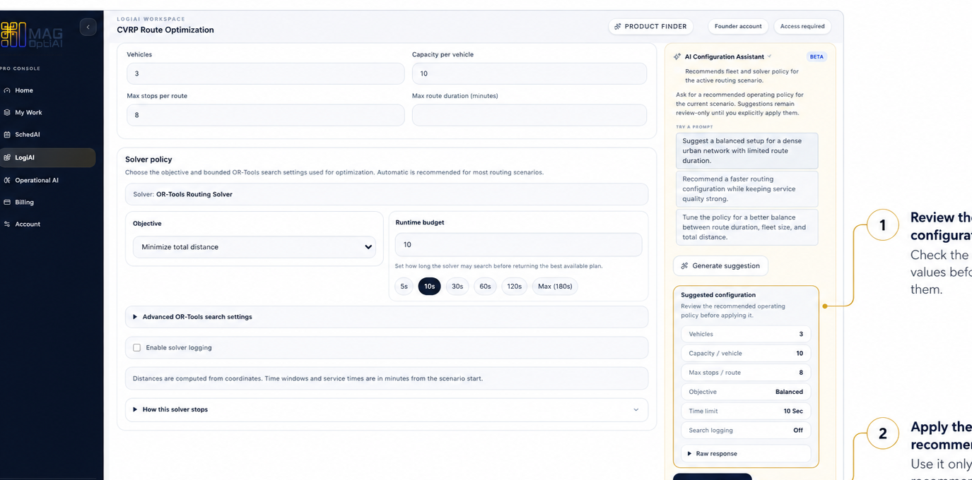 Suggested configuration in AI Configuration Assistant with apply action.