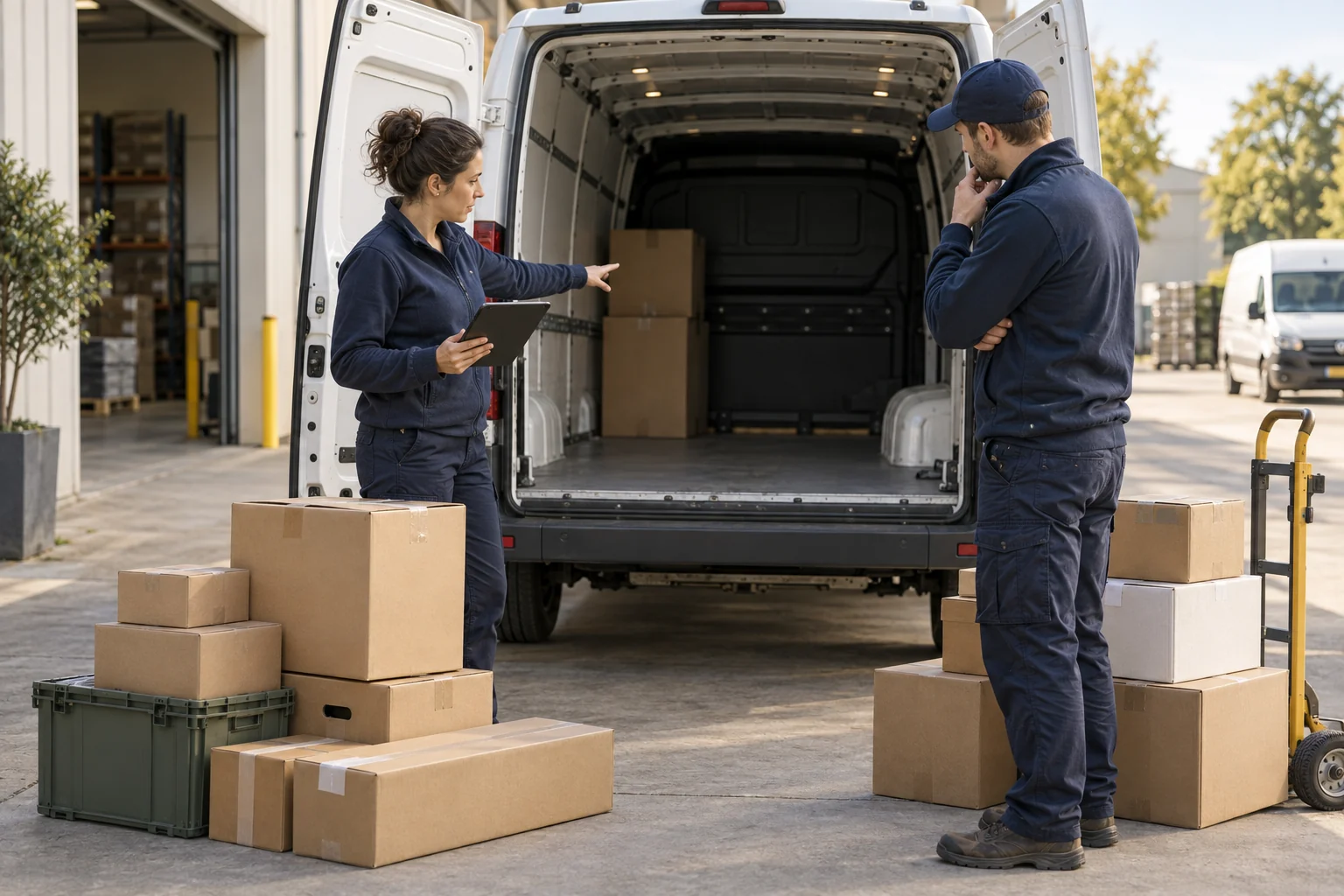 A delivery team reviewing parcels and available vehicle capacity.