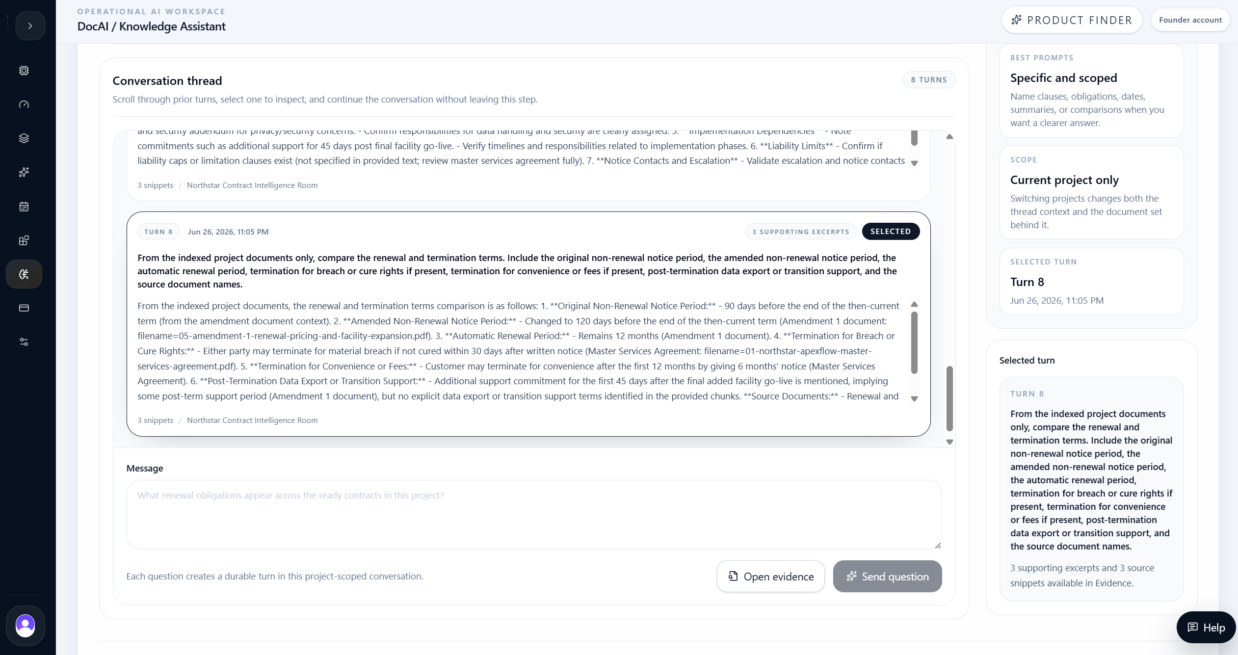 DocAI renewal and termination answer with source-supported contract terms.