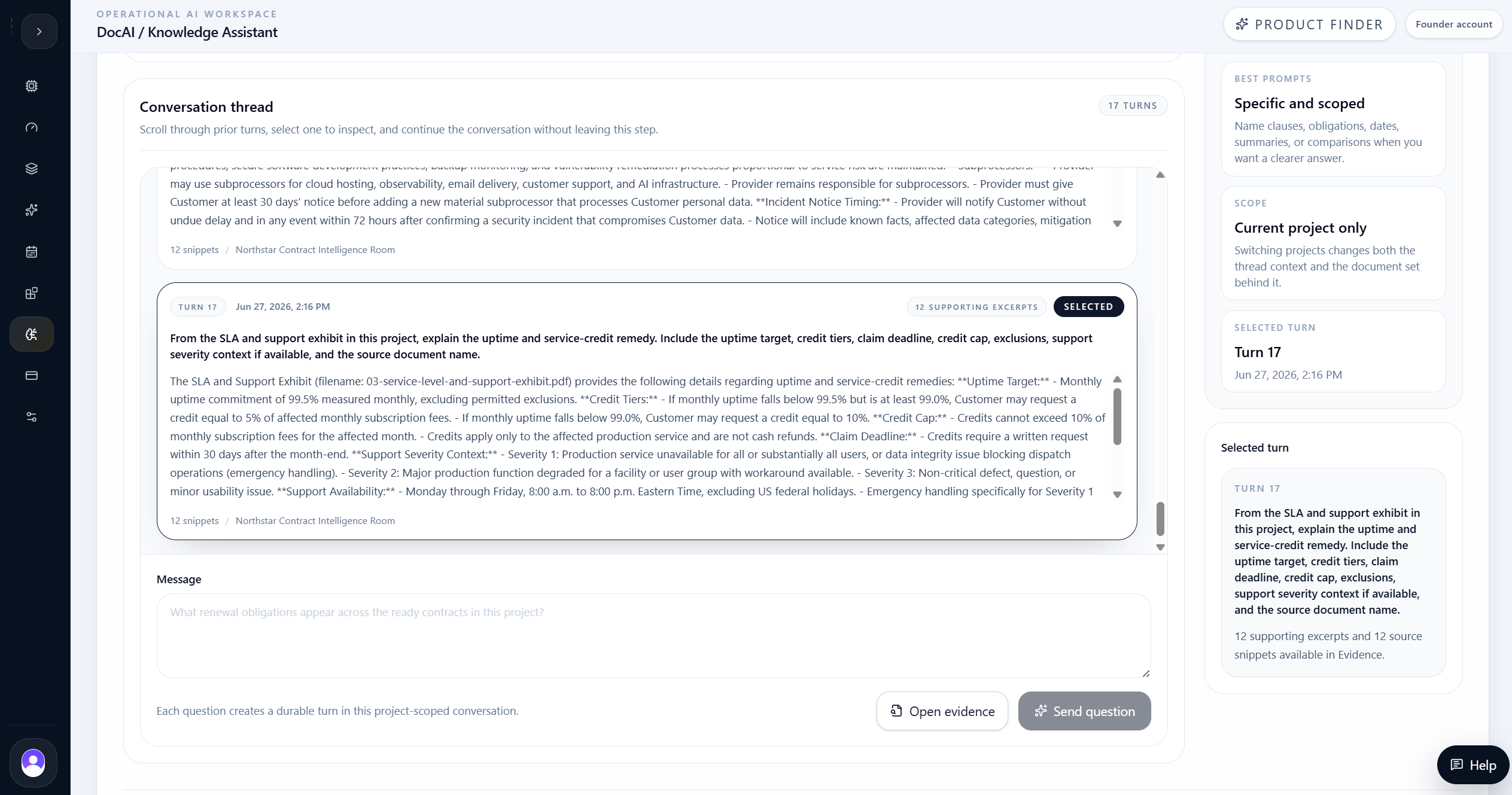 DocAI SLA answer listing uptime target, credit tiers, claim timing, cap, and exclusions.