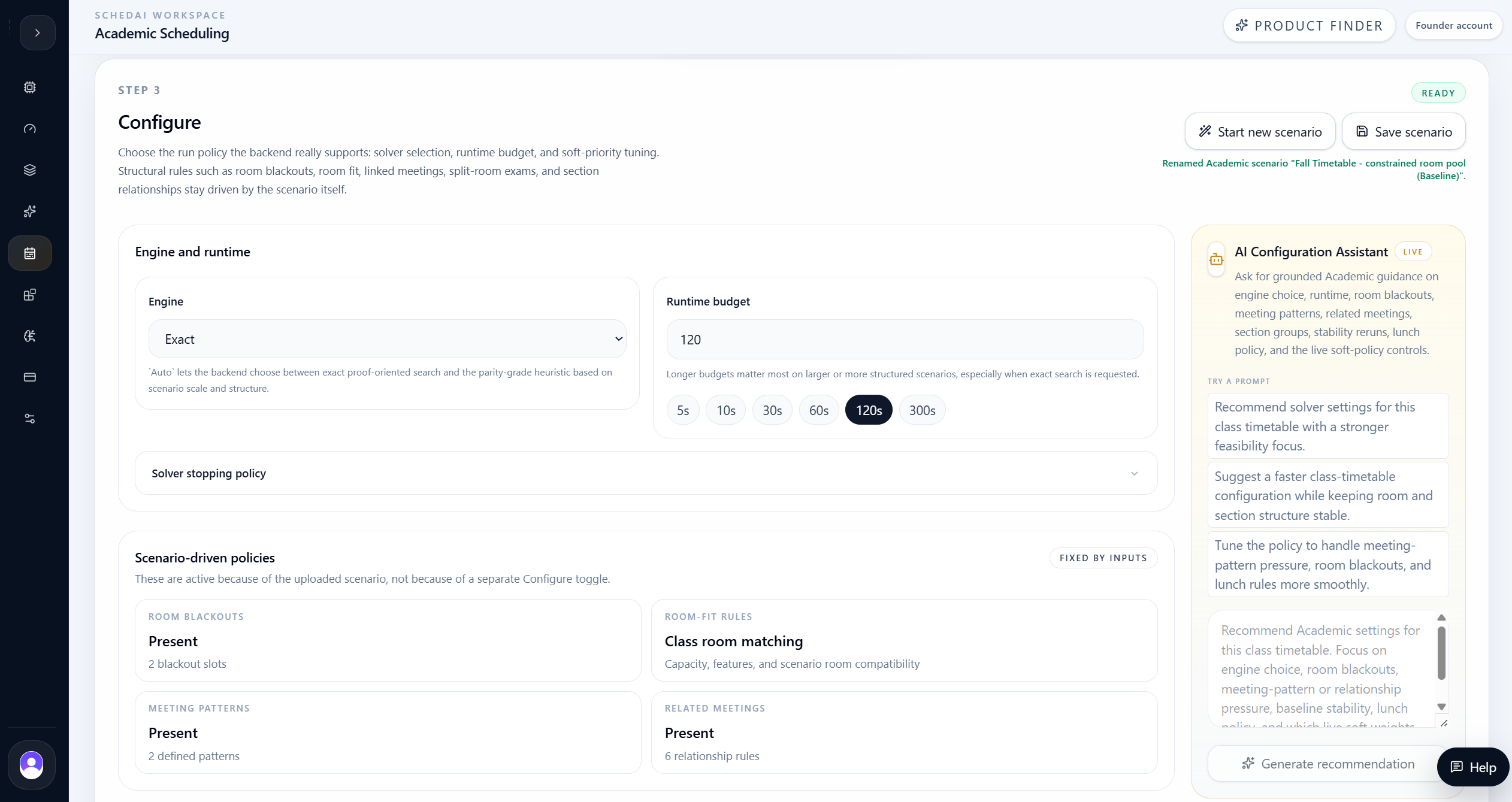Academic scheduling configuration