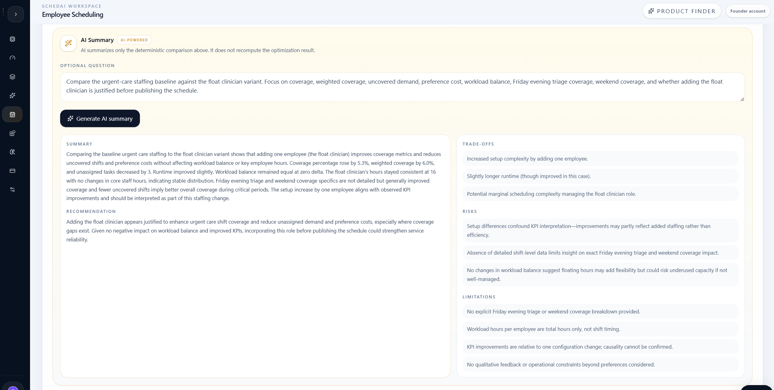 AI Summary inside AI Compare for employee scheduling