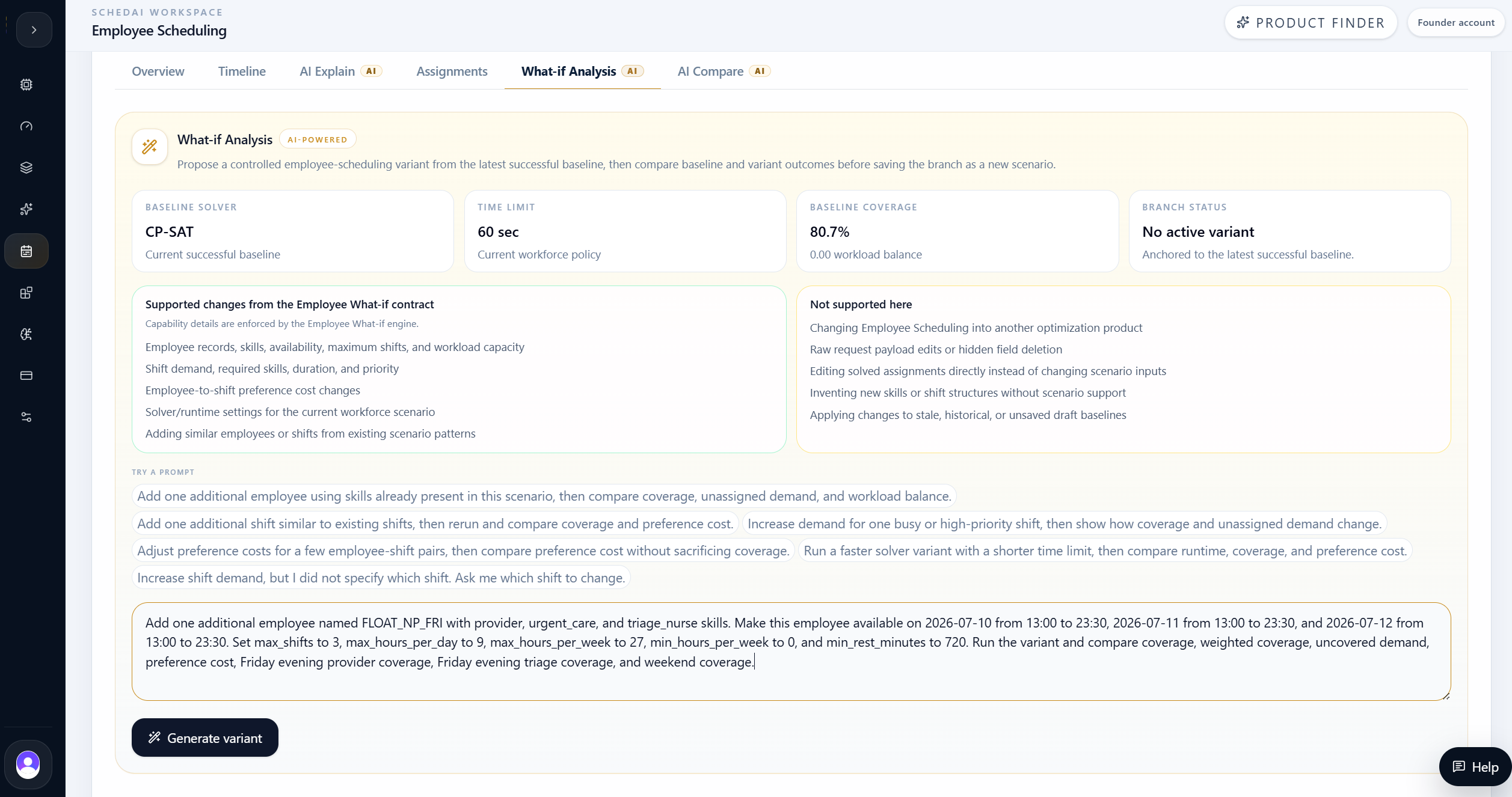 Employee scheduling What-if Analysis feature