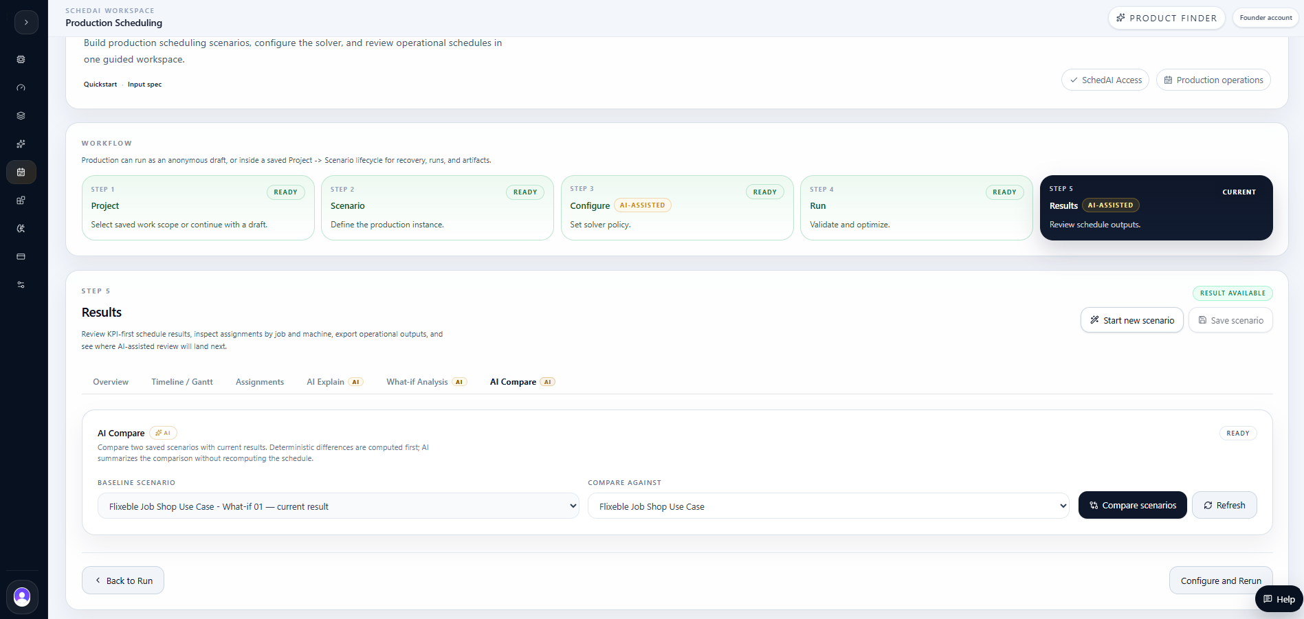 AI Compare scenario selector