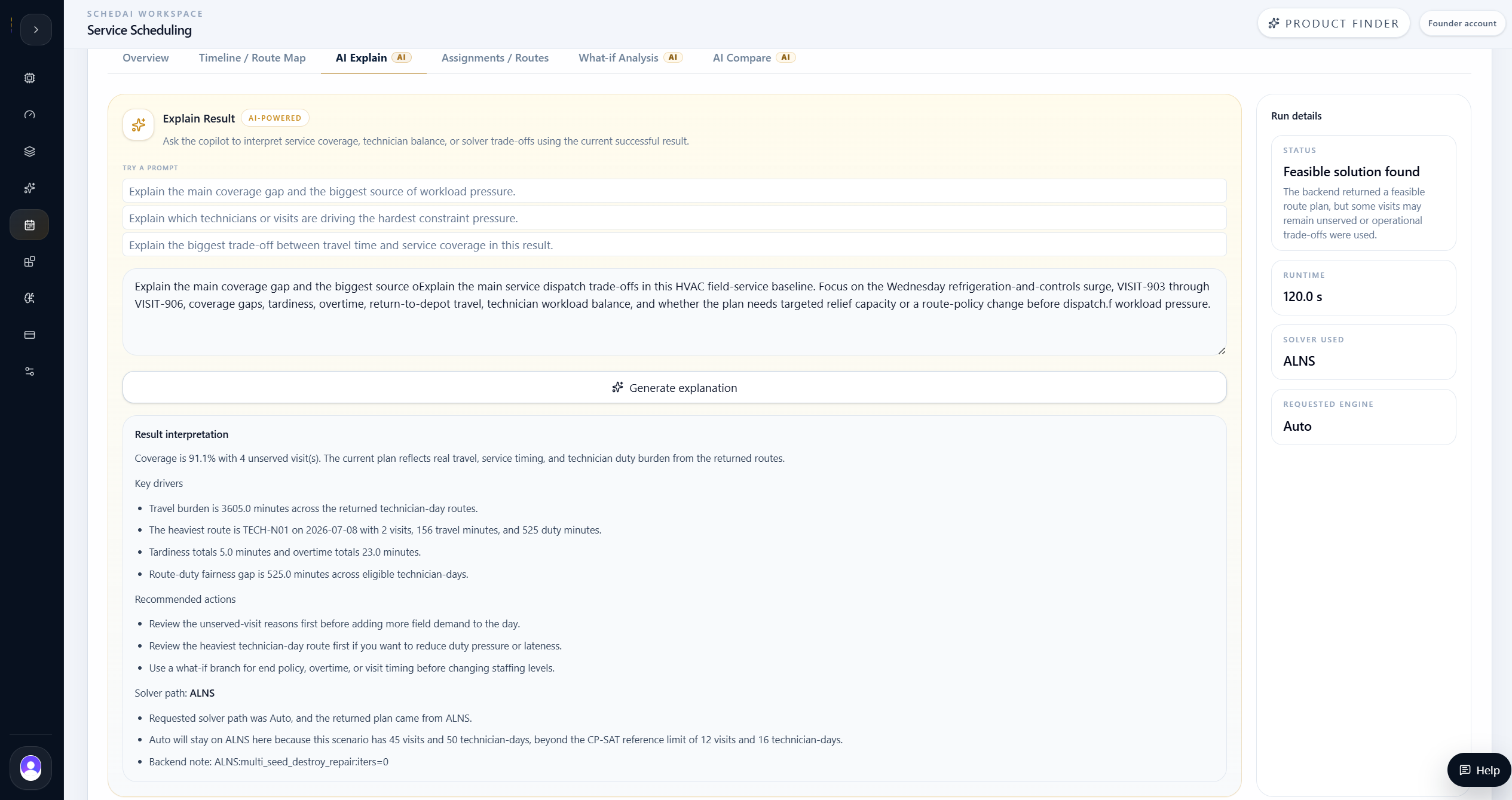 Service scheduling AI Explain output