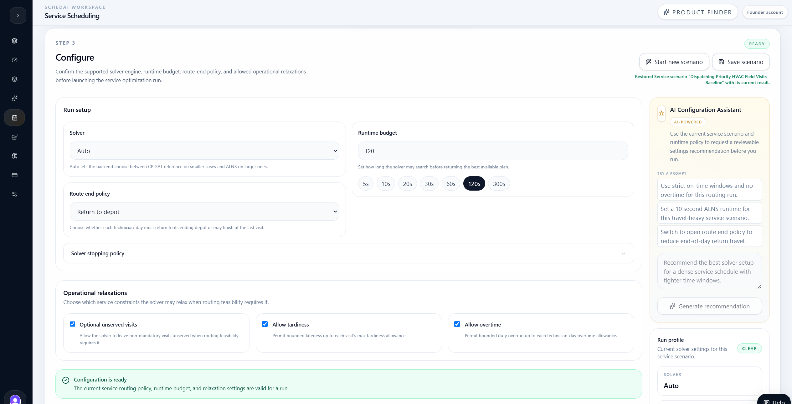 Service scheduling configuration